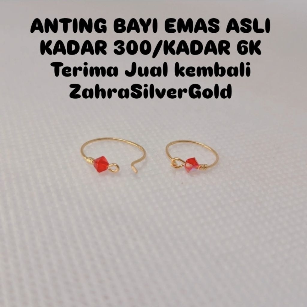 Anting Bayi EMAS Batu Merah Muda Asli Gold 6k Kadar 300 (Terima Jual Kembali)