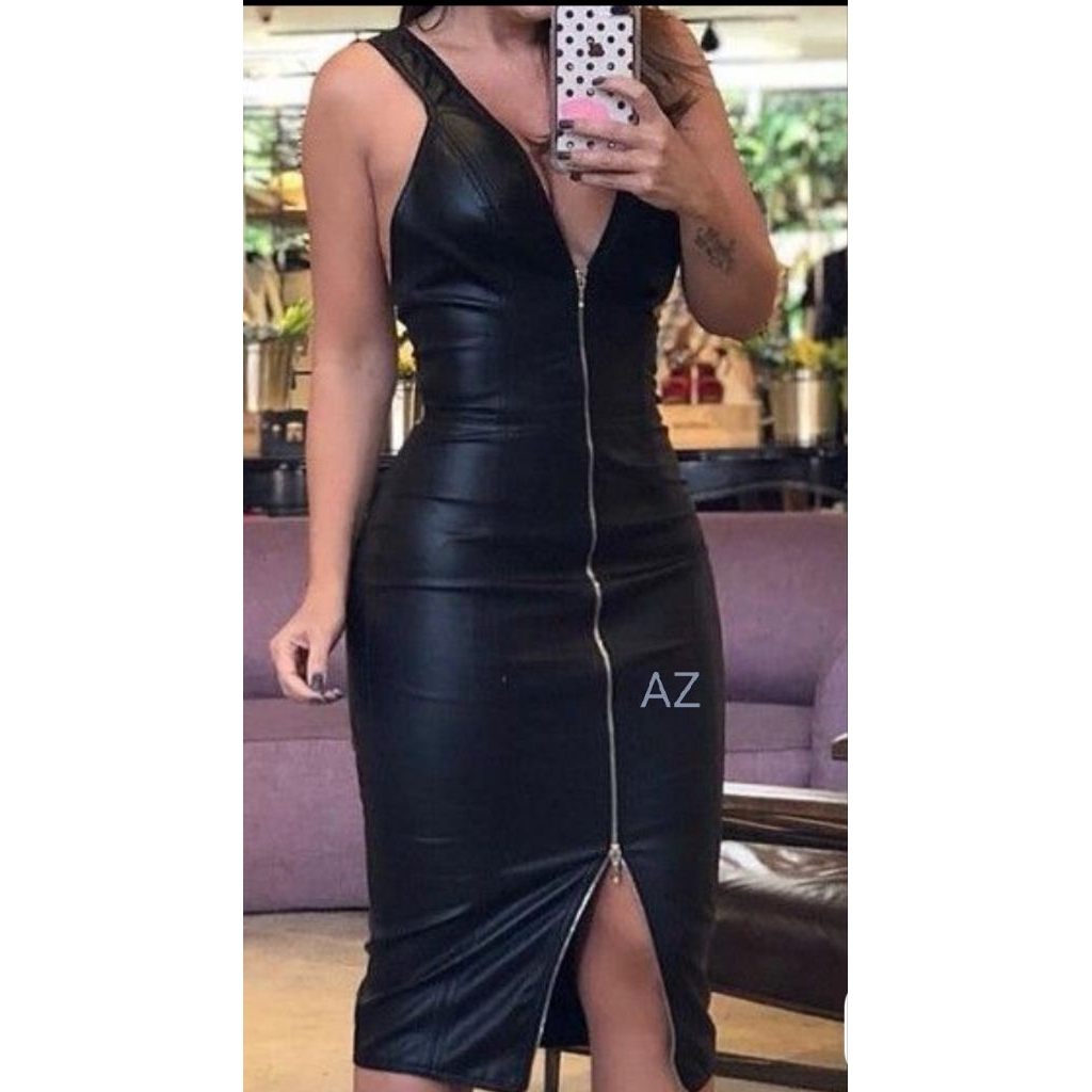 Azmileather - Dress Wanita/ Dress Kulit Wanita Bodycon / Long Dress PU Leather Sexy