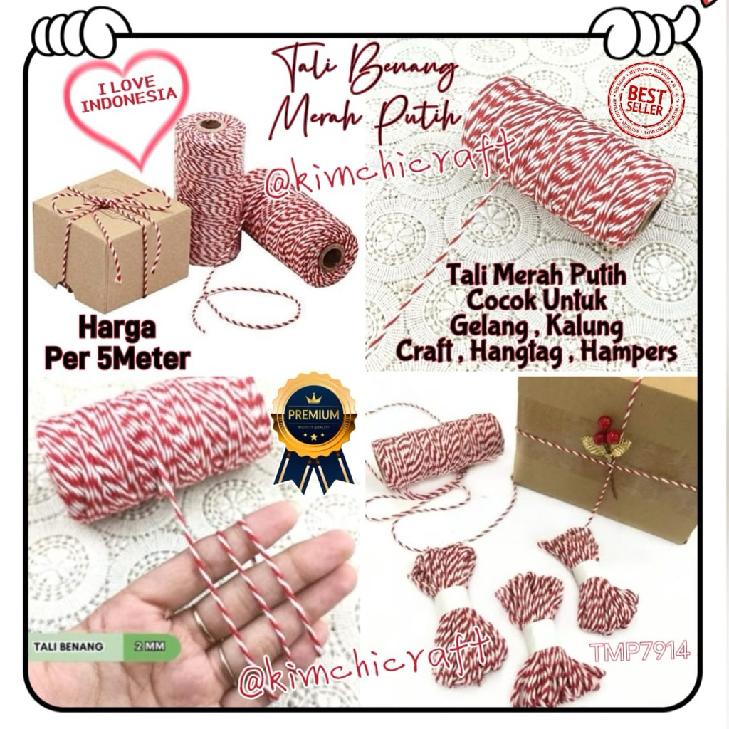 

(5METER) TALI BENANG MERAH PUTIH HUT RI 17 AGUSTUS / TALI HIASAN KADO / TALI KALUNG GELANG / TALI HANGTAG HAMPERS / TALI KERAJINAN TANGAN CRAFT / TALI BAKCANG / TALI HAMPERS IMLEK NATAL LEBARAN / TMP7914