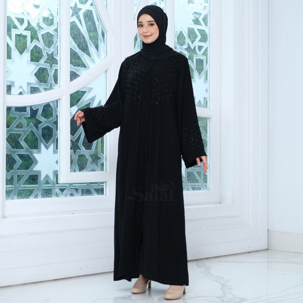 Abaya Hitam Gamis  Elegan Mewah Payet Mutiara