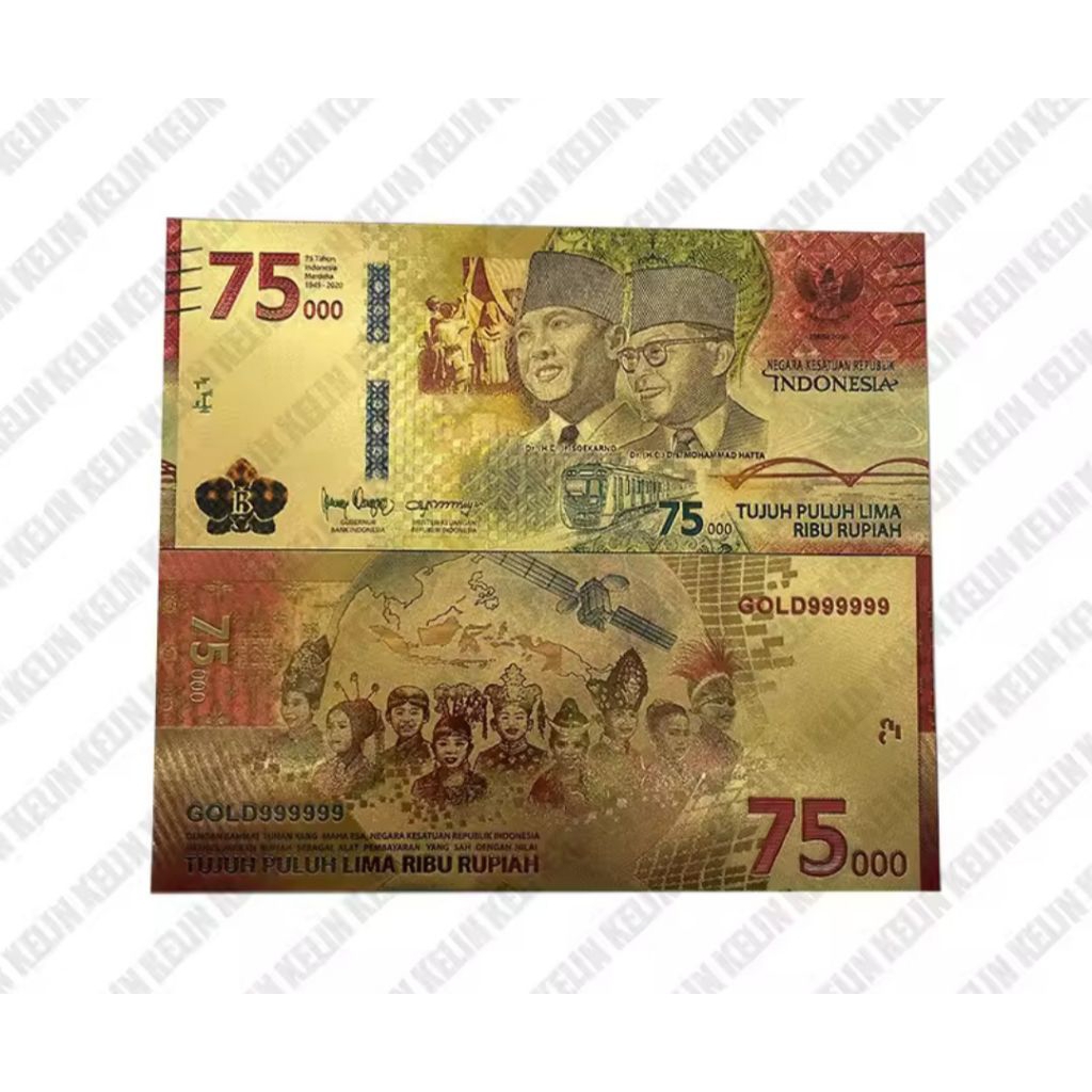 Souvenir uang koleksi gold foil edisi khusus 100000 & 75000 warna emas
