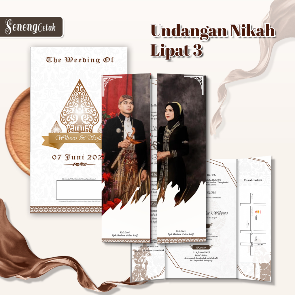 Cetak Undangan Pernikahan Terbaru Desain Jawa Lipat 3 Desain Elegan