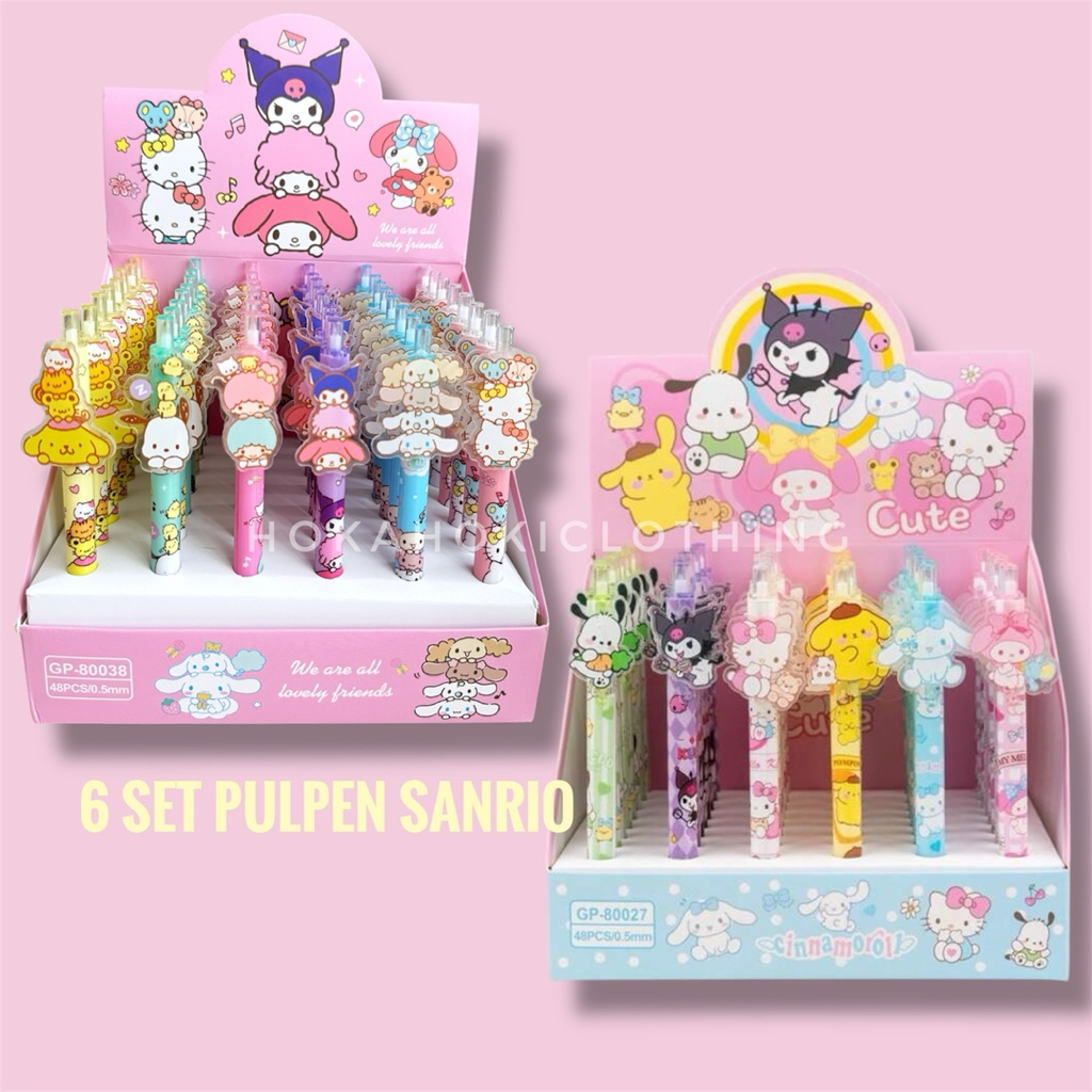 

Pulpen gel 0.5mm acrylic Sanrio lucu 6 set / Bolpoin Sanrio My Melody Kuromi Hello Kitty
