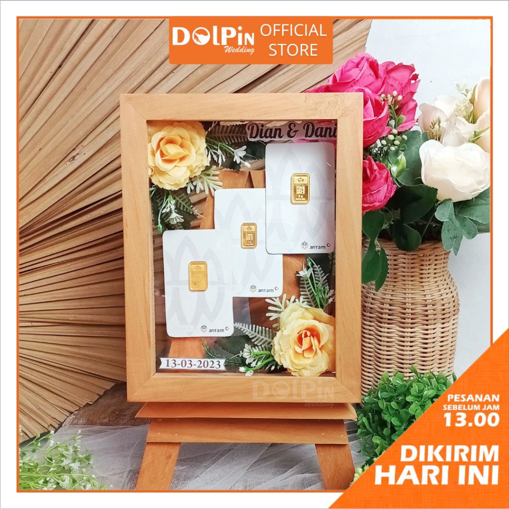 Pigura Kayu tempat Mahar dan Logam Mulia untuk Mahar Seserahan Pernikahan - KLMR Double Akrilik
