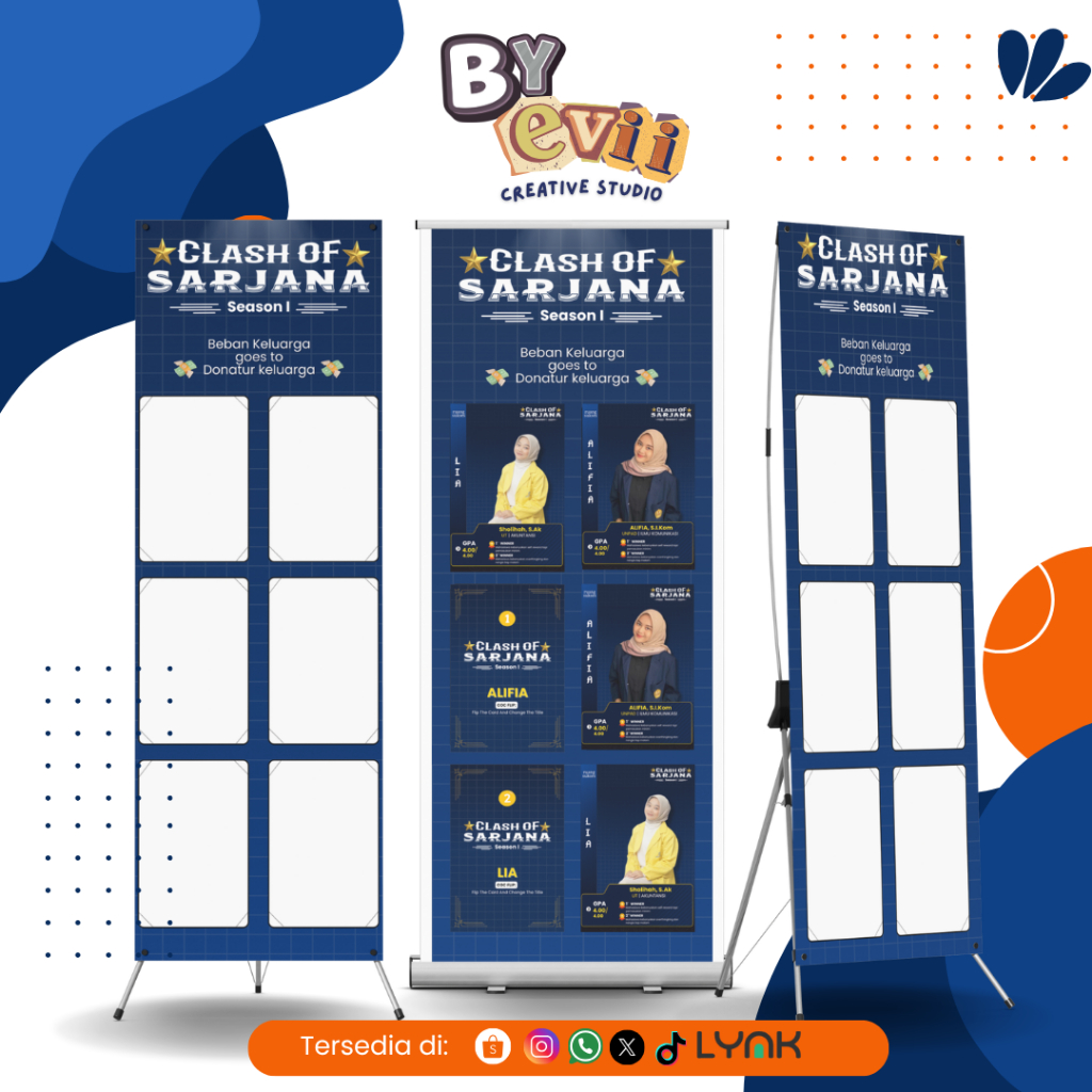BANNER WISUDA MURAH COC FLIP | UNO FLIP | DESAIN BANNER SIDANG KEKINIAN | X BANNER | BANNER SEMHAS