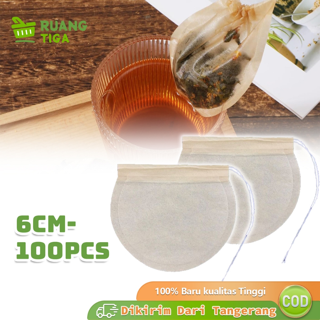 

100pcs Kosong Teh Celup Kosong 6cm Empty Tea Bag Natural Wood Pulp Kantong Teh Kertas Bulat Food Grade