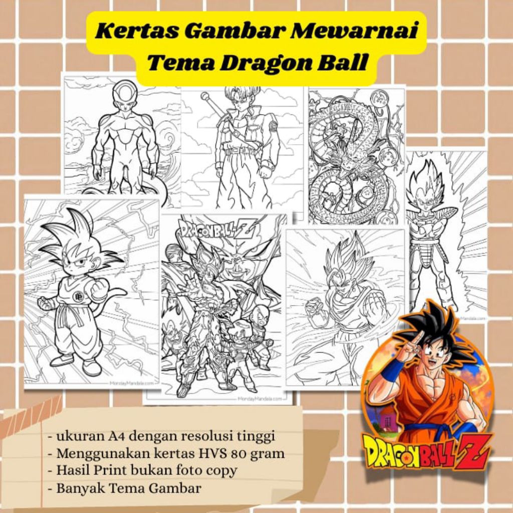 

20 LEMBAR KERTAS MEWARNAI ANAK TEMA DRAGON BALL (READY LANGSUNG KIRIM)