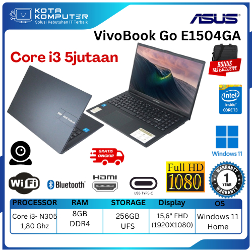 ASUS Core i3 5jutaan terbaru Asus VivoBook Go E1504GA-WS36 Ram 8GB SSD 256GB Windows11 15,6" FHD