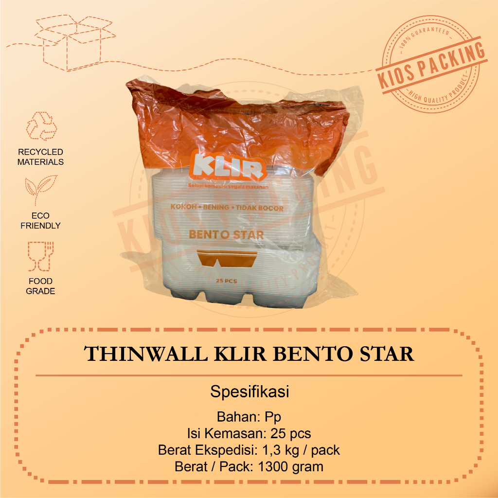 Thinwall Bento Klir Isi 25 Set /Star Sekat /3Sekat/4Sekat /Lunch Kotak Catering 25 Set