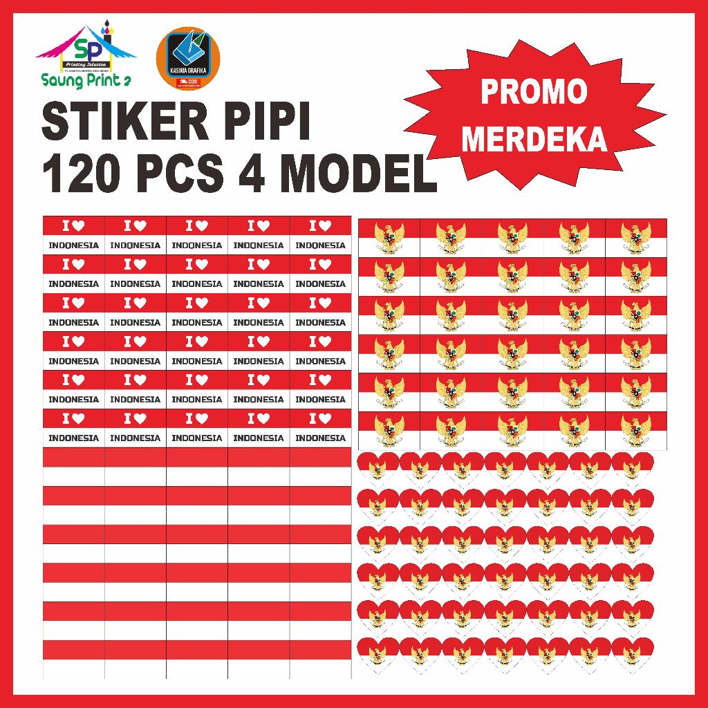 

120 PCS STIKER PIPI MERAH-PUTIH 4 MODEL UNTUK MEMERIAHKAN HUT RI KE-80 TAHUN 2025
