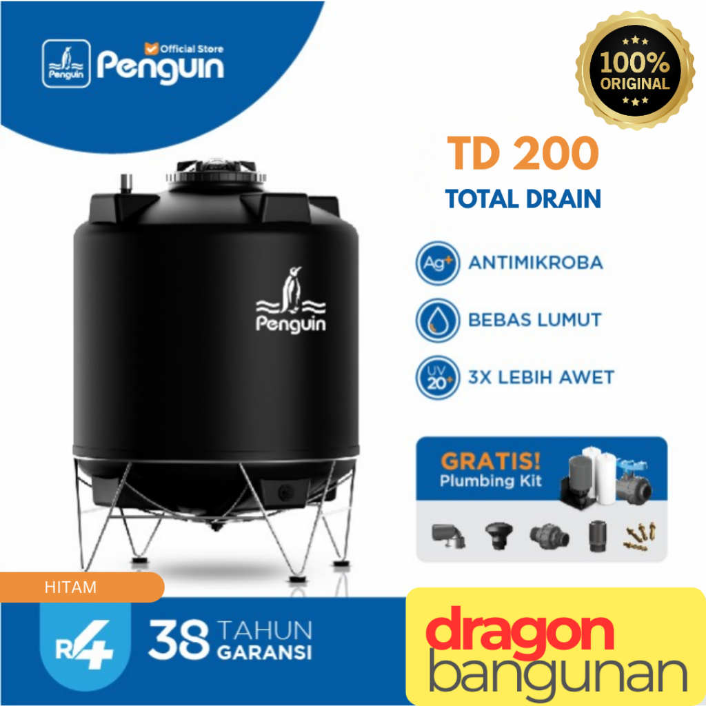 Tangki Air Penguin TD 200 + Kaki Hitam - Toren Penguin Total Drain 2000 Liter