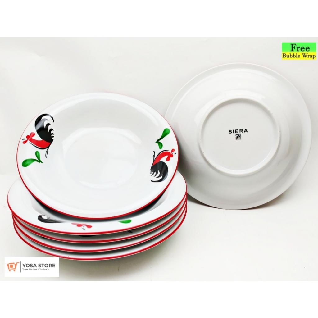 Piring Makan Keramik Model Cekung KPO9 Motif Ayam Jago 9 inch-  6Pcs Kedaung Home