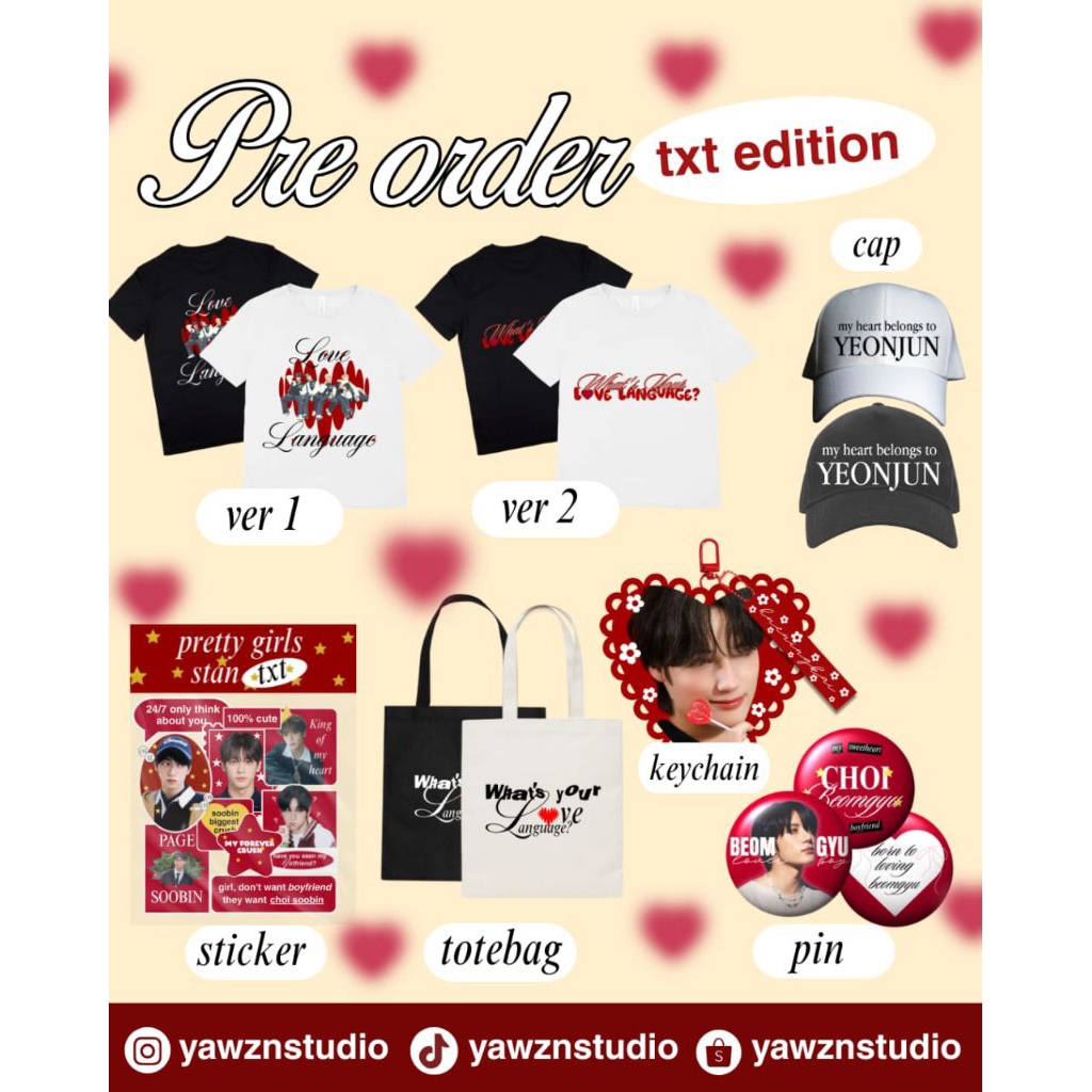 [READY STOCK] txt love language fanmade tshirt, totebag, cap by yawznstudio TOMORROW X TOGETHER BLUE