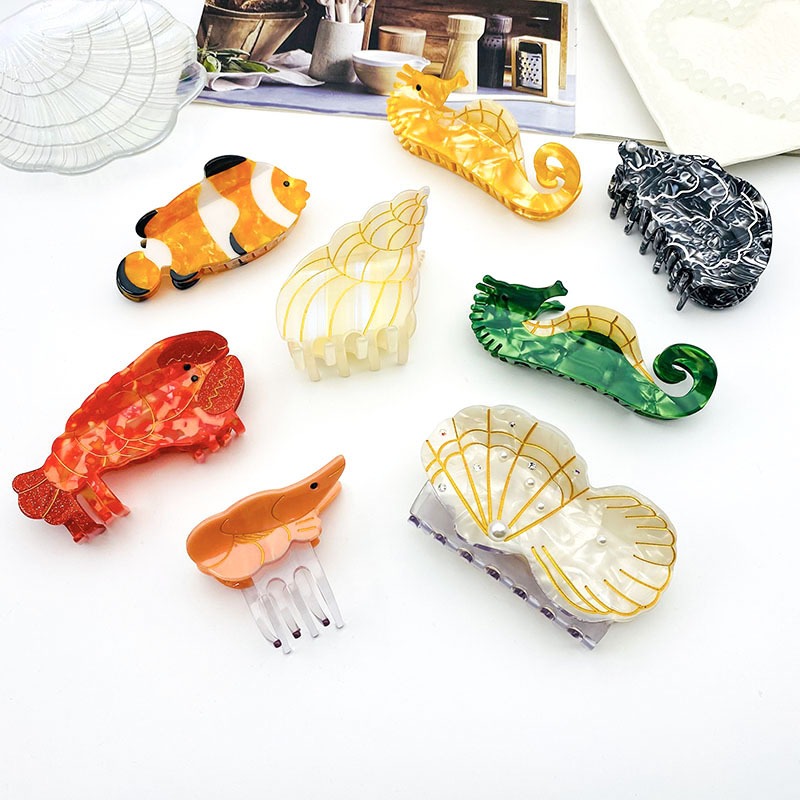 FISH - Jepit Rambut Premium Lucu Akrilik Asetat Korea Binatang Kue Karakter Buah Jedai - Premium Acr