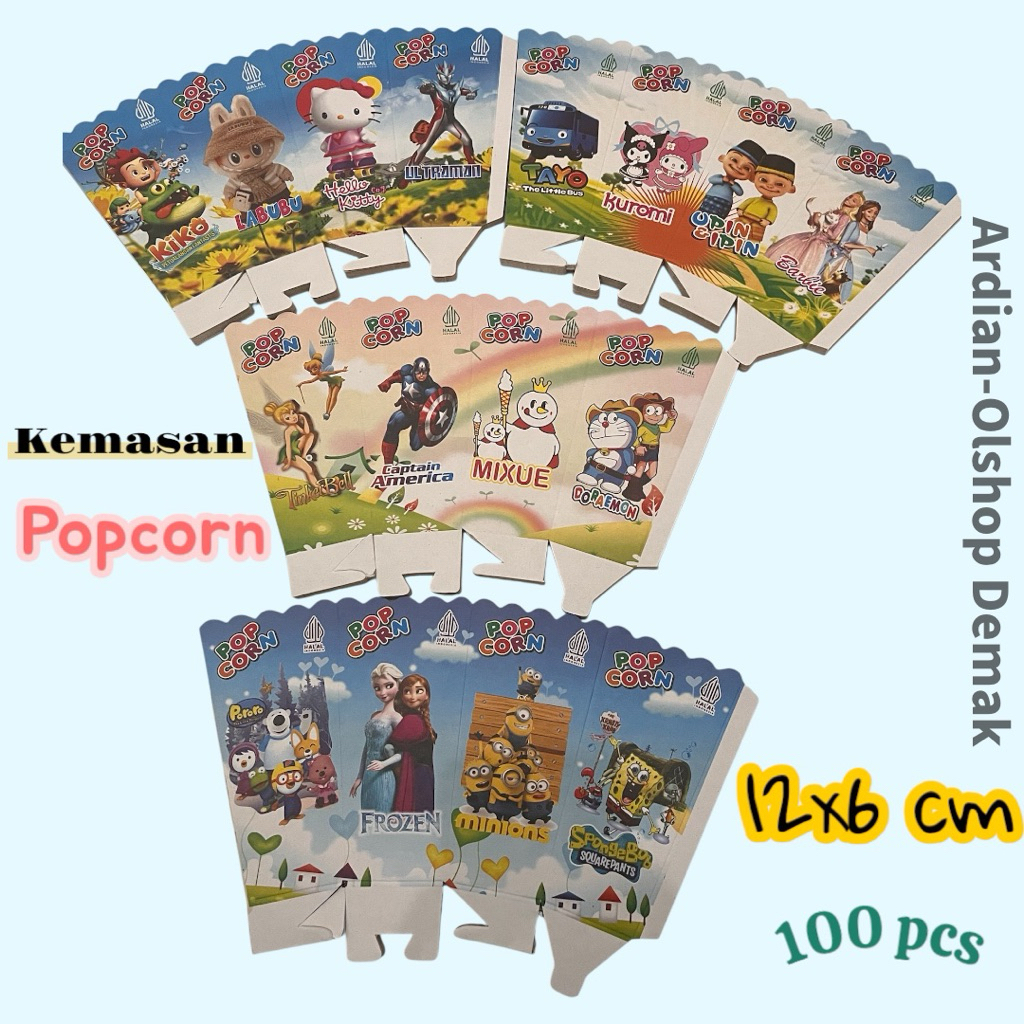 kertas popcorn 12x6 kemasan bungkus popcorn kotak popcorn duplek