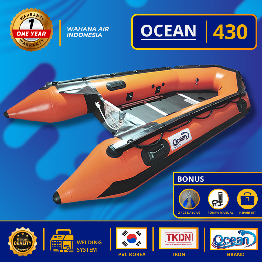 PERAHU KARET RESCUE 430 OCEAN, PERAHU BANJIR, PERAHU BENCANA, PERAHU KAPASITAS 8 ORANG