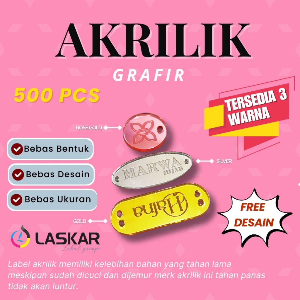 

label acrylic (500pcs) label gamis, label cermin, label hijab premum, label baju gamis