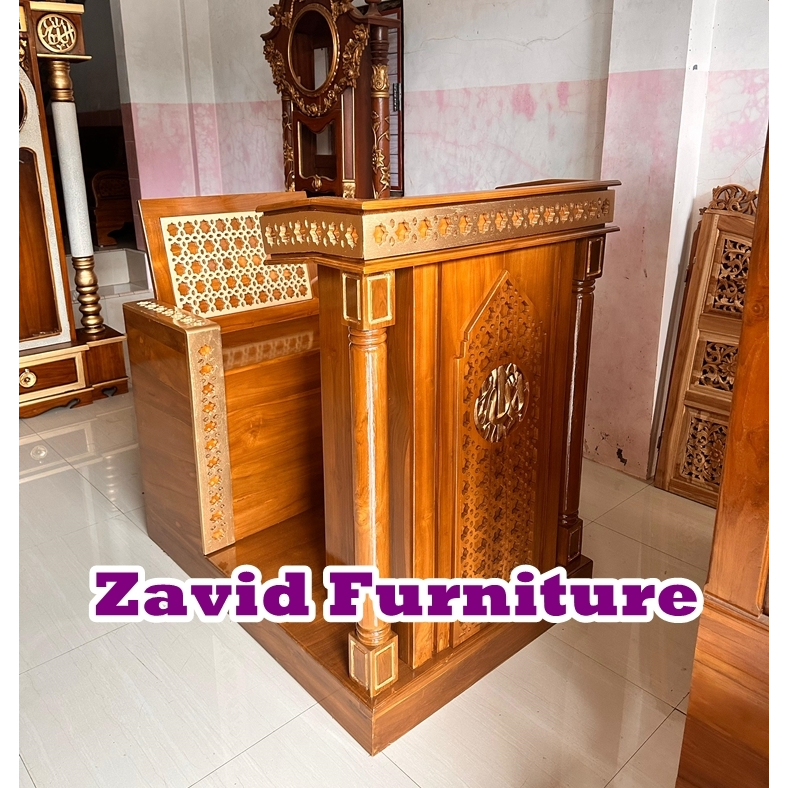 Jual Mimbar Podium Masjid Minimalis Terbaru, podium duduk sandaran, mimbar masjid minimalis kayu jat