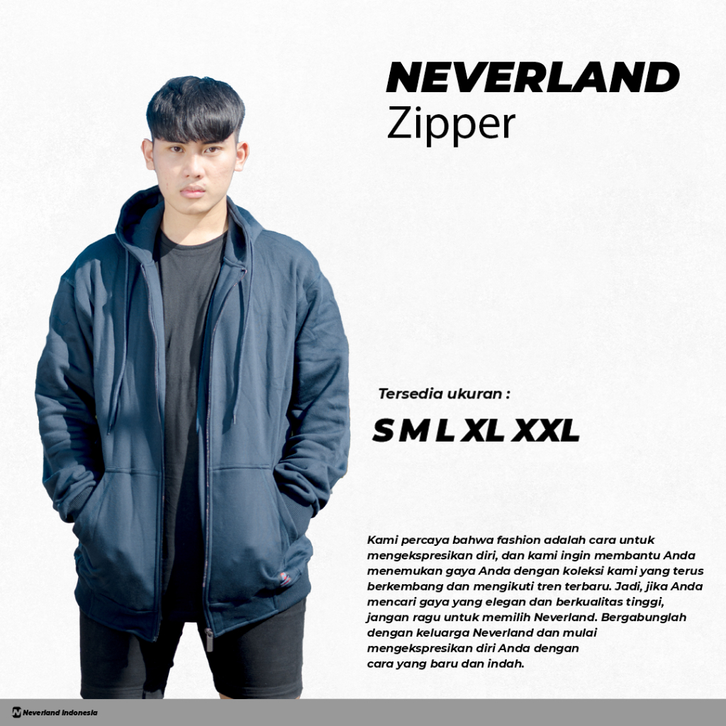 NEVERLAND JAKET POLOS ZIPPER HOODIE PRIA WANITA UNISEX