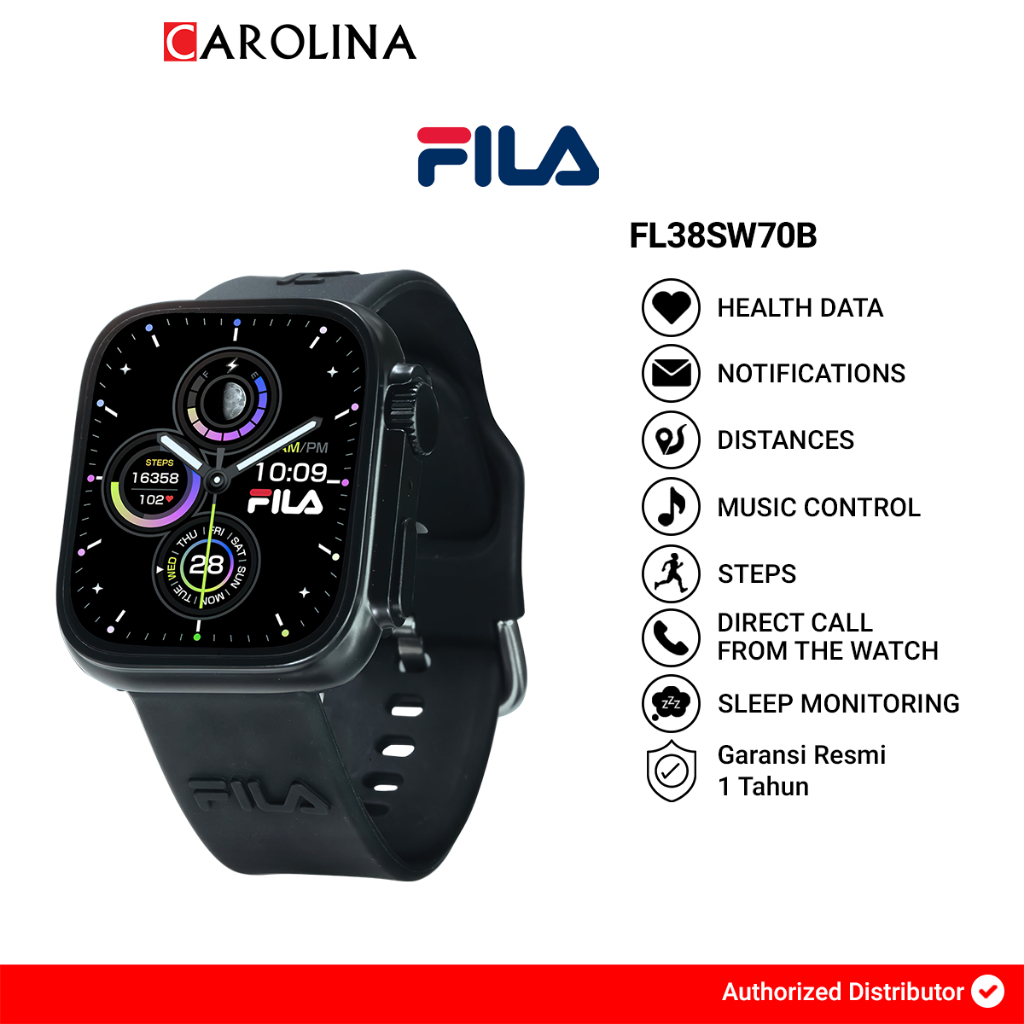 Jam Tangan Unisex Fila Smart Watch FL38SW70B Full Screen Touch Display Black Silicone Strap