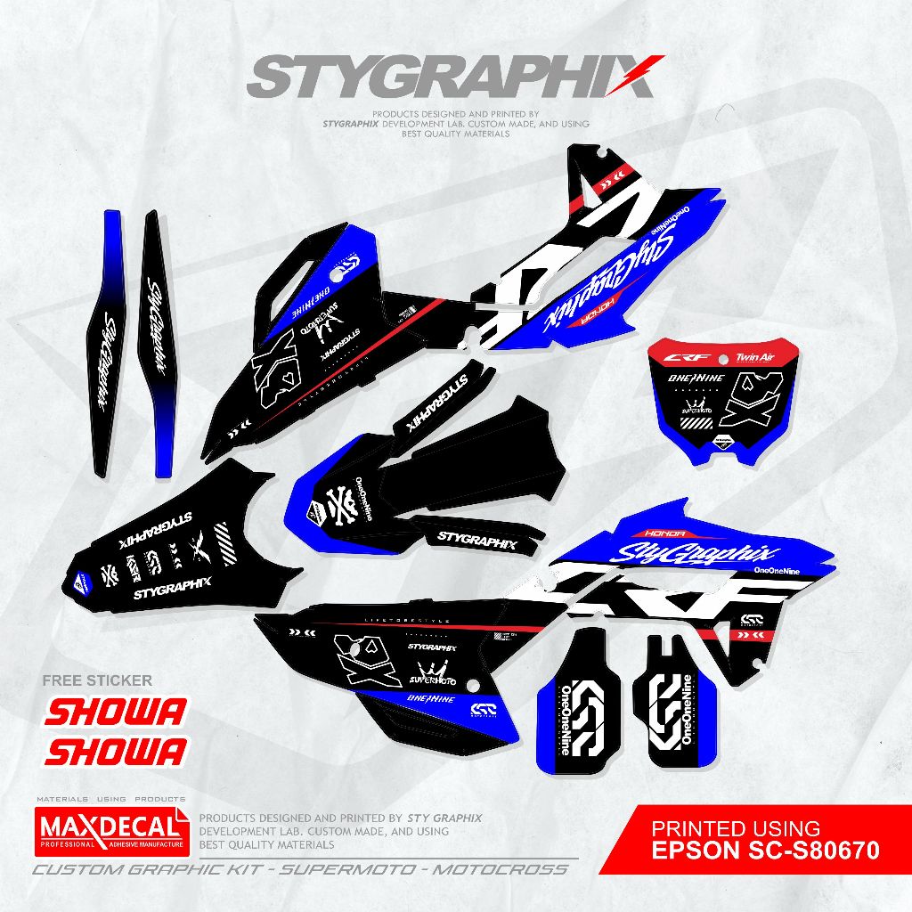 DECAL CRF450 MERAH HITAM READY UNTUK CRF150L BISA CUSTOM NAMA NOMOR WARNA