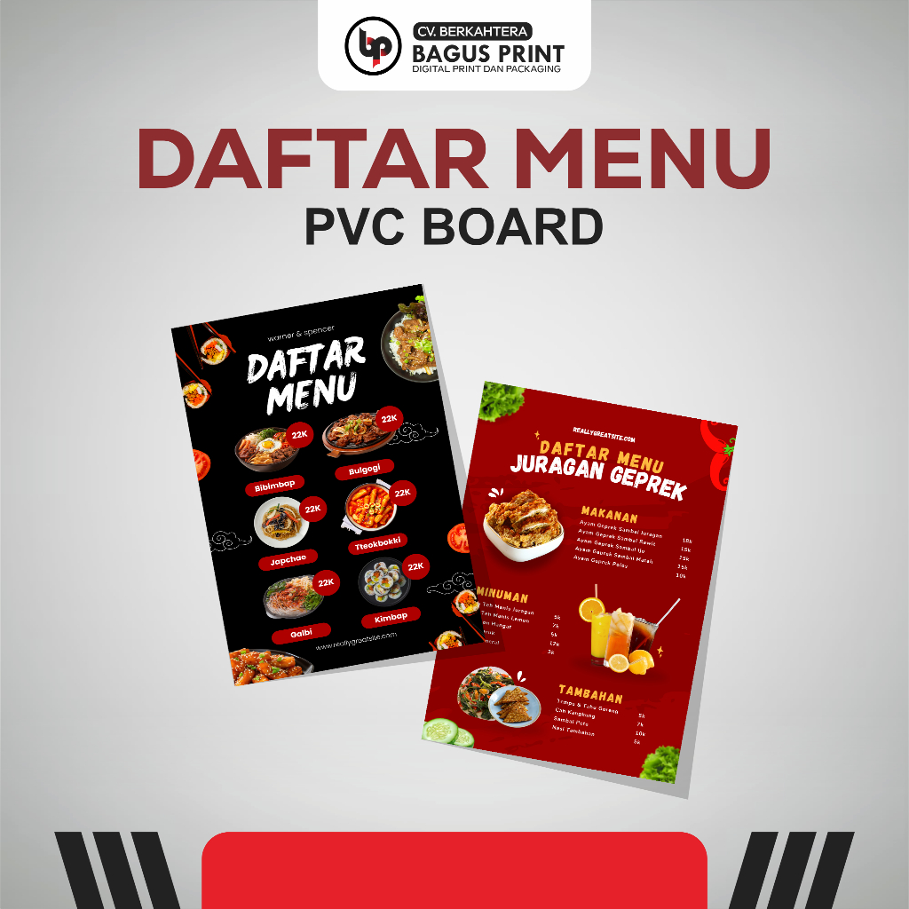 

Cetak Daftar Menu Board / Papan Menu / Menu Resto / PVC 5 MM