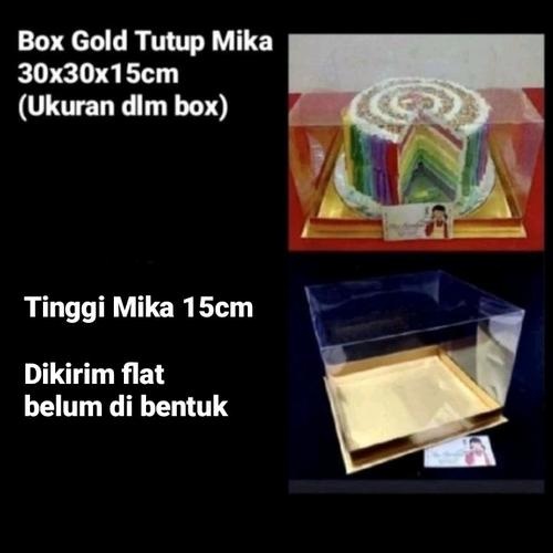 

Box Packaging Gold Tutup Mika Ukuran 30x30x15cm Kotak Hampers Bolu Transparan