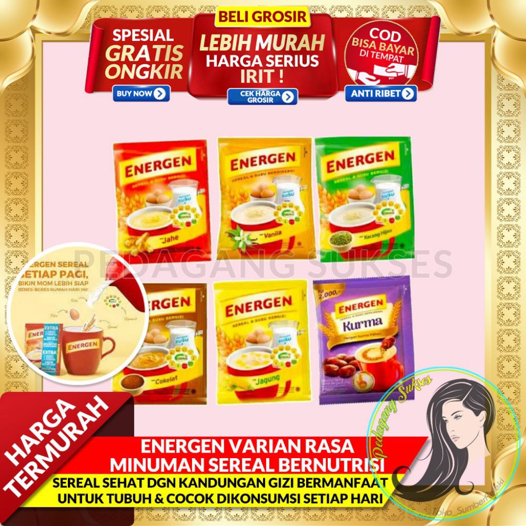 

ENERGEN Varian Rasa Minuman Sereal Bernutrisi Energen Kurma Energen Vanilla Energen Coklat Sachet