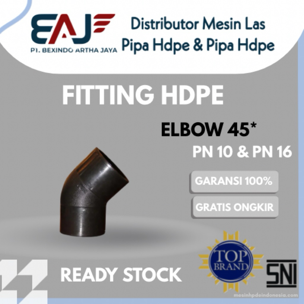 Elbow Pipa Hdpe 45* Ukuran 16 Inch atau 400  mm PN 10 | Elbow Fitting Pipa Hdpe | Distributor  Resmi