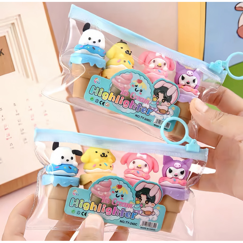 

Sanrio Ice Cream Higlighter isi 4PCS TY-240C Stabilo Highligter Isi 4 PCS Karakter Sanrio
