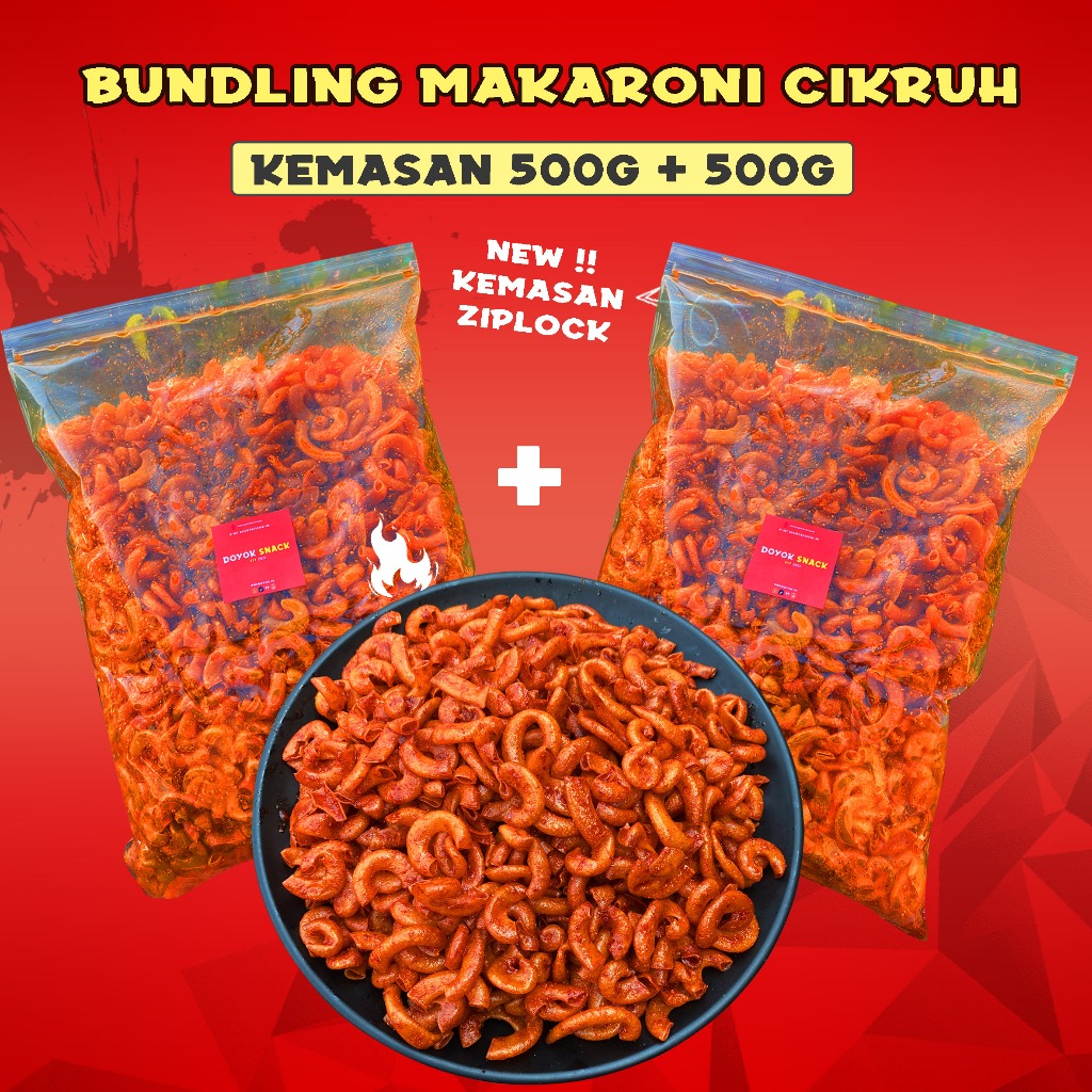 

(BUNDLING 500 + 500 Gram) Makaroni Cikruh Bantet Extra Pedas Asin Gurih Daun Jeruk Doyok Snack