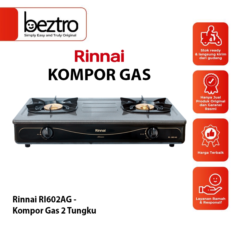 Rinnai Kompor Gas RI-602-AG 2 Tungku - Model Grande Kuningan Burner RI602AG