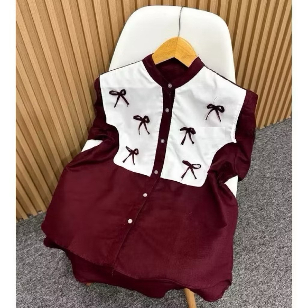 Bianca Blouse Vest Pita Ribbon Coquette Katun - Atasan Wanita Rompi Kancing Variasi Pita