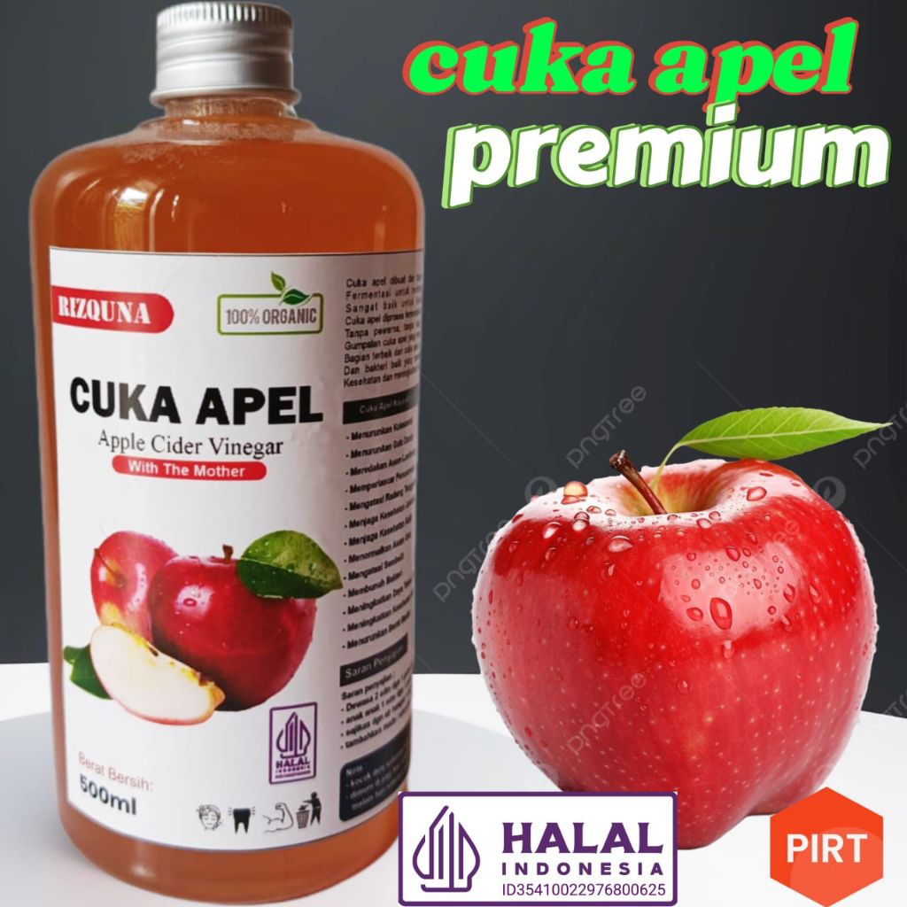 

cuka apel 500ml - cuka apel premium RIZQUNA - cuka apel organik - apple cider vinegar with mother