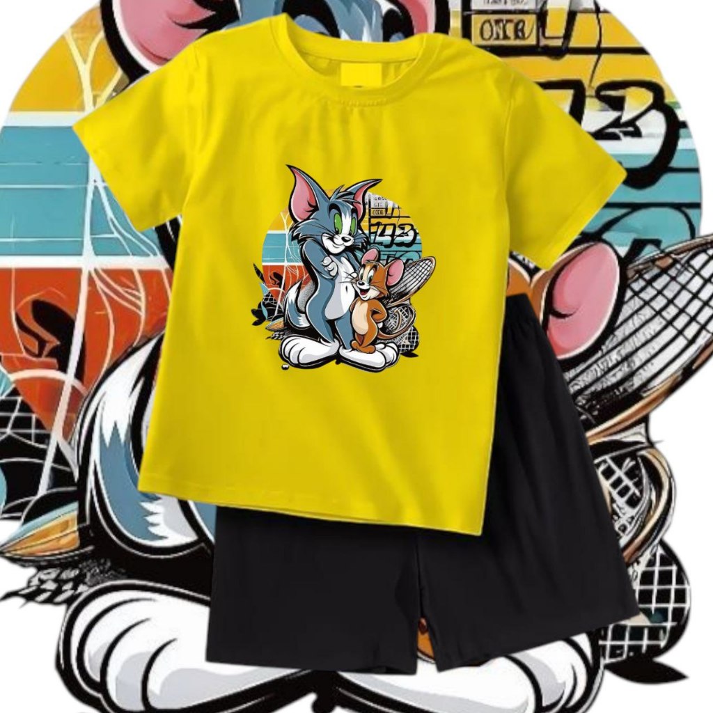 Setelan Baju Anak Unisex Motif Raket Jerry Tom Free Ongkir New Colection Terlaris