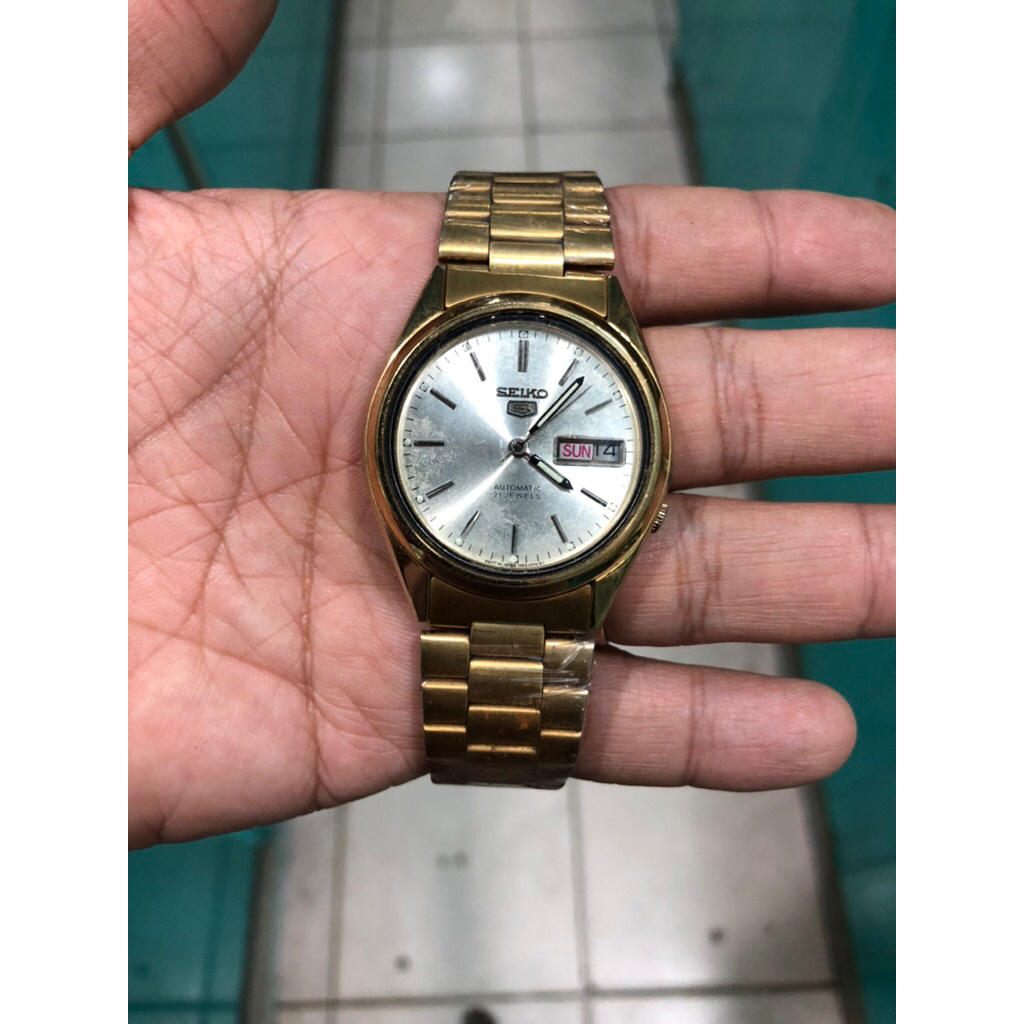 seiko 5 otomatis gold dial silver normal semua jam pria