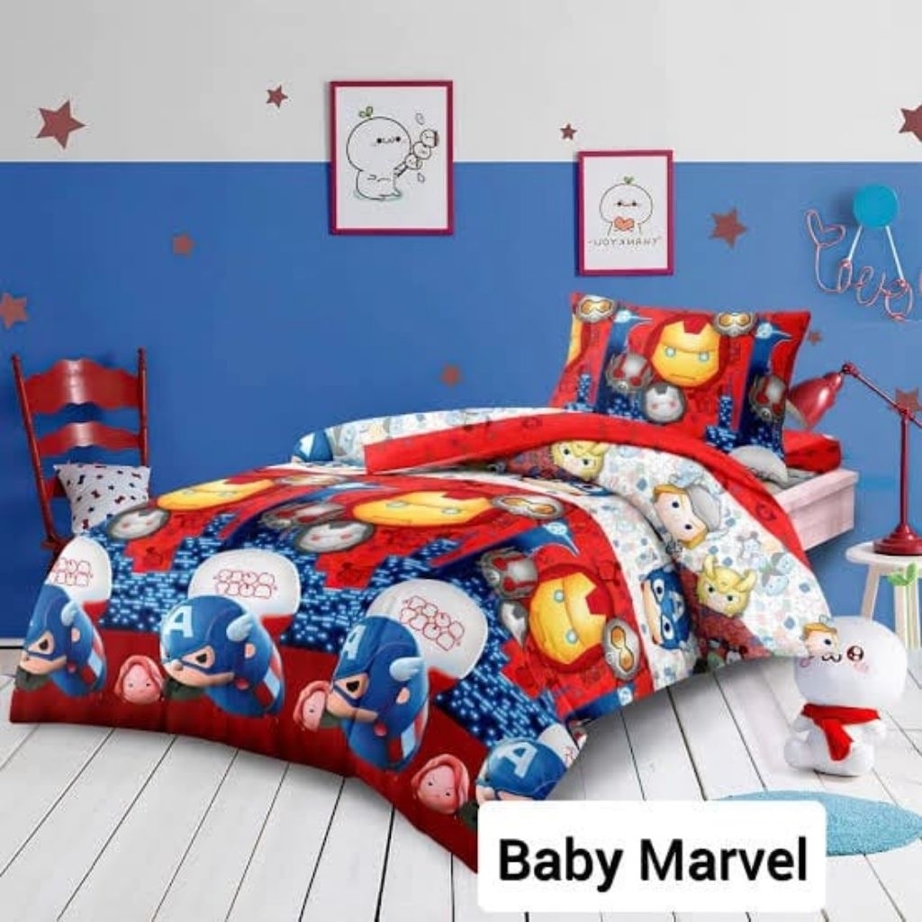 SPREI KARET KATUN PREMIUM 90/100/120/140/160/180/200 Marvel marvels captain Amerika iron man jagoan 