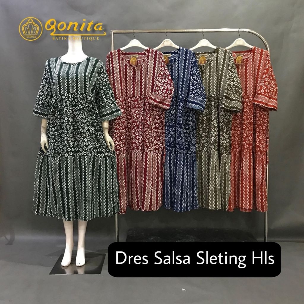 {LD 108 Cm} Daster Qonita Batik Pekalongan ll Dres Salsa Sleting Hls Busui Friendly