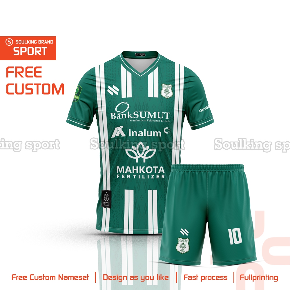 Baju Bola PSMS Medan Home / Away 2024 - 2025 Liga 2 Indonesia Free Custom Nama Warna Hijau / Putih S