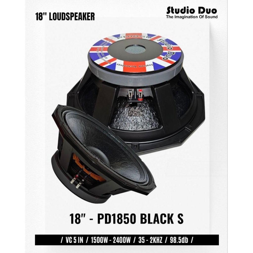 Komponen Speaker / 18 Inch / Studio Duo PD1850 Black Series / VC 5 IN / STD PD 1850 England / 98.5 d