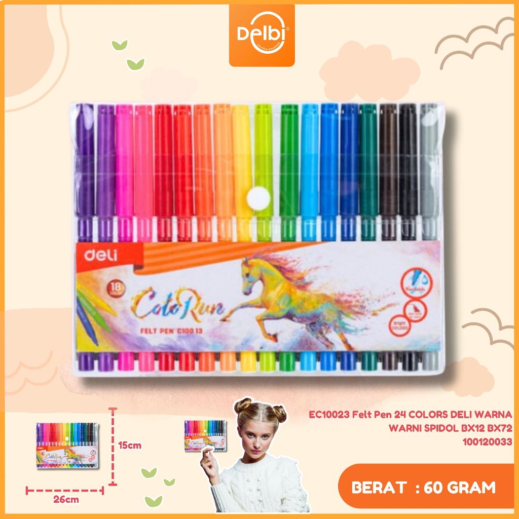 

Spidol 24 Warna Deli EC10023 EC10023 Felt Pen 24 COLORS 24 colors