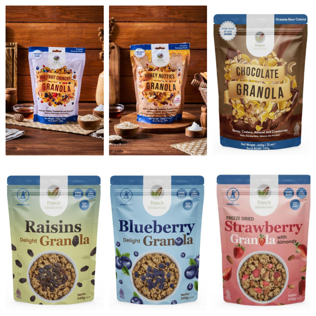 

[oddsolshop] pekanbaru/Francis Granola 340GR Walnut Cranberry Chocolate Honey Nutties Choco Madu