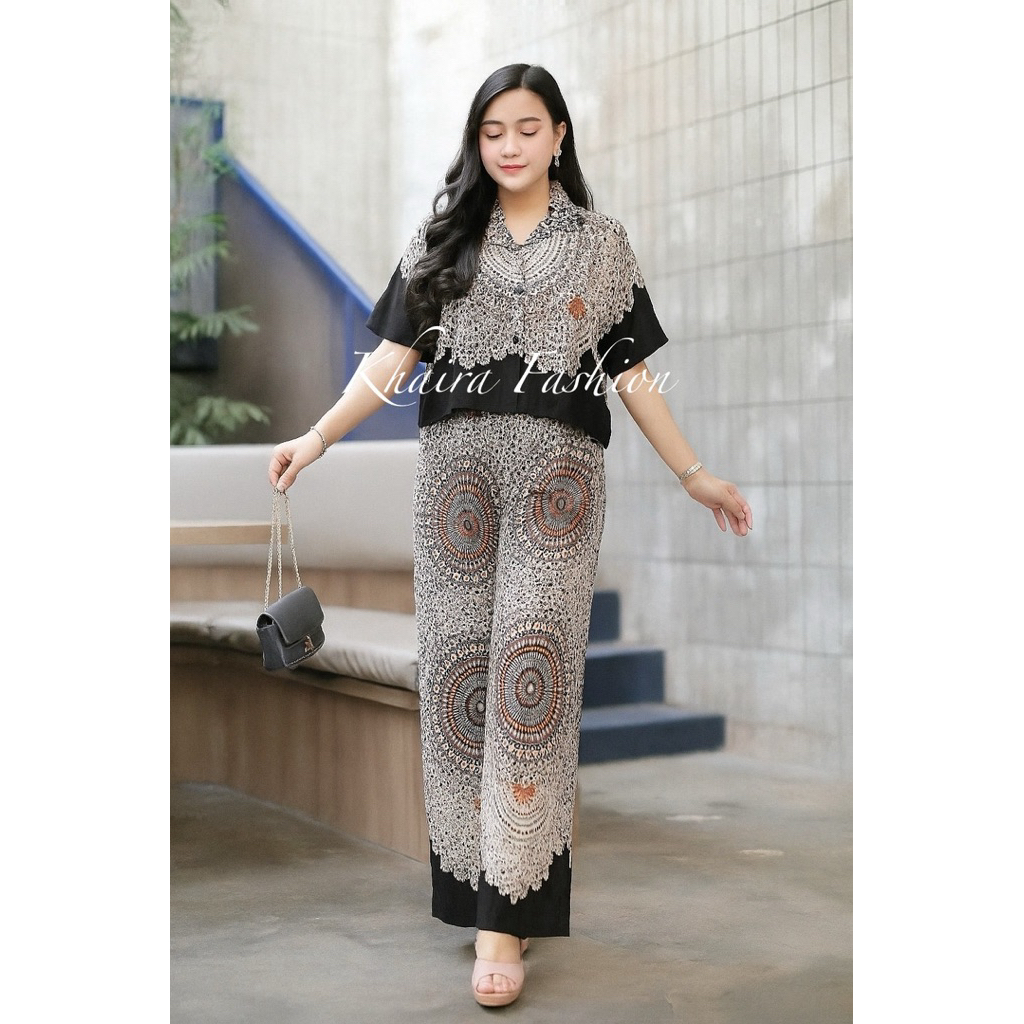 One Set Crop Setelan Celana Kulot Hightwaist _ One Set Rayon Kekinian