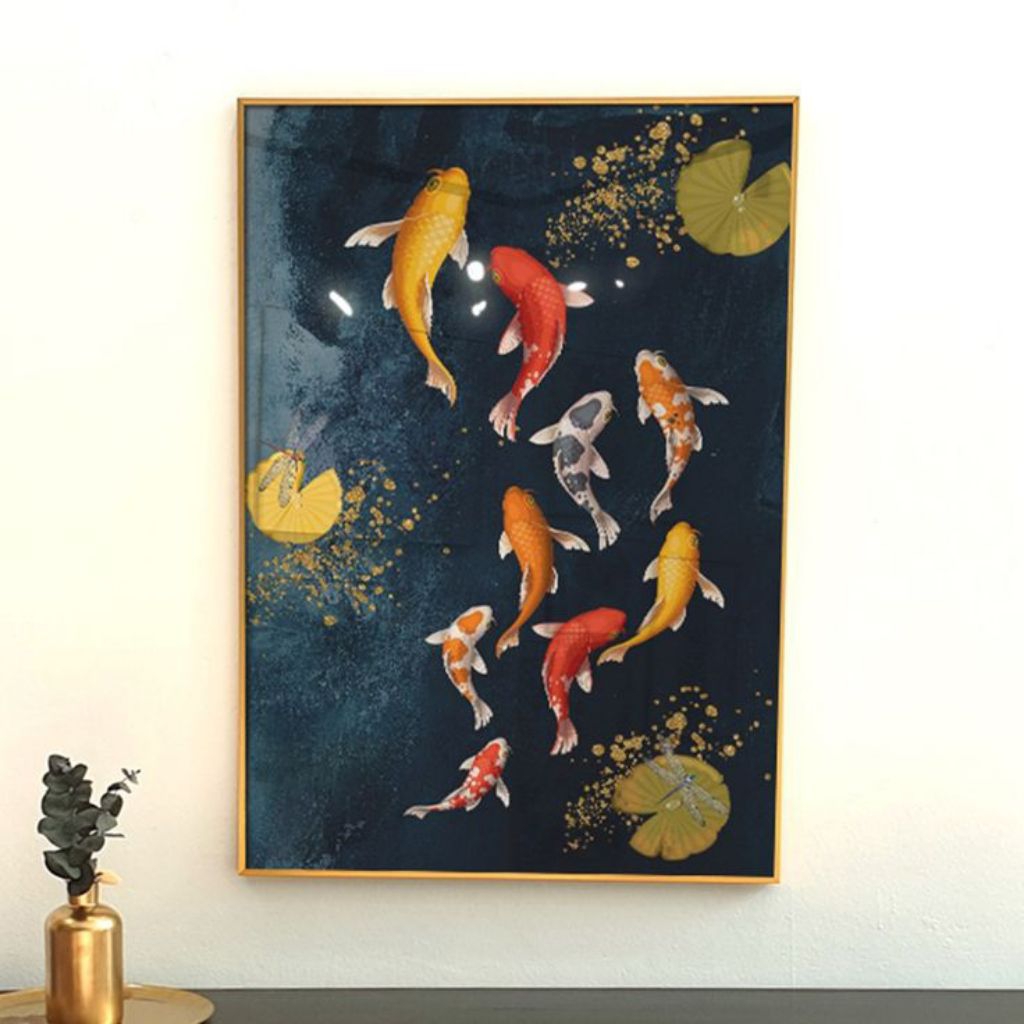 hiasan dinding lukisan ikan koi fengsui aesthetic minimalis modern art