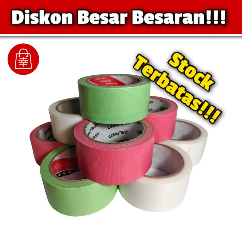 Lakban Kain Warna Warni Serbaguna | Lakban Hijau Pink Putih Kuat & Tebal
