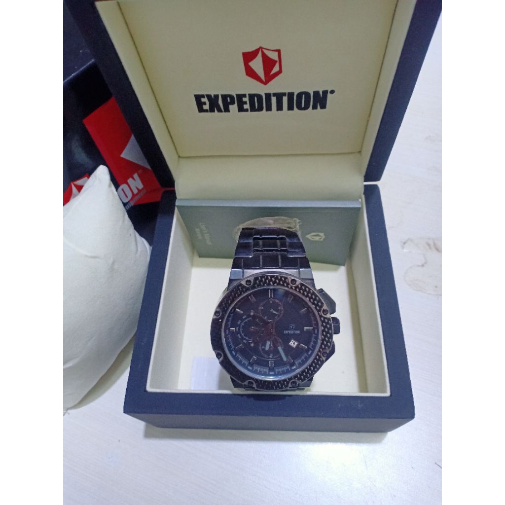 JAM TANGAN PRIA EXPEDITION E 6352 M  100,% ORIGINAL BERGARANSI RESMI 1 TAHUN RANTAI HITAM KACA Safir