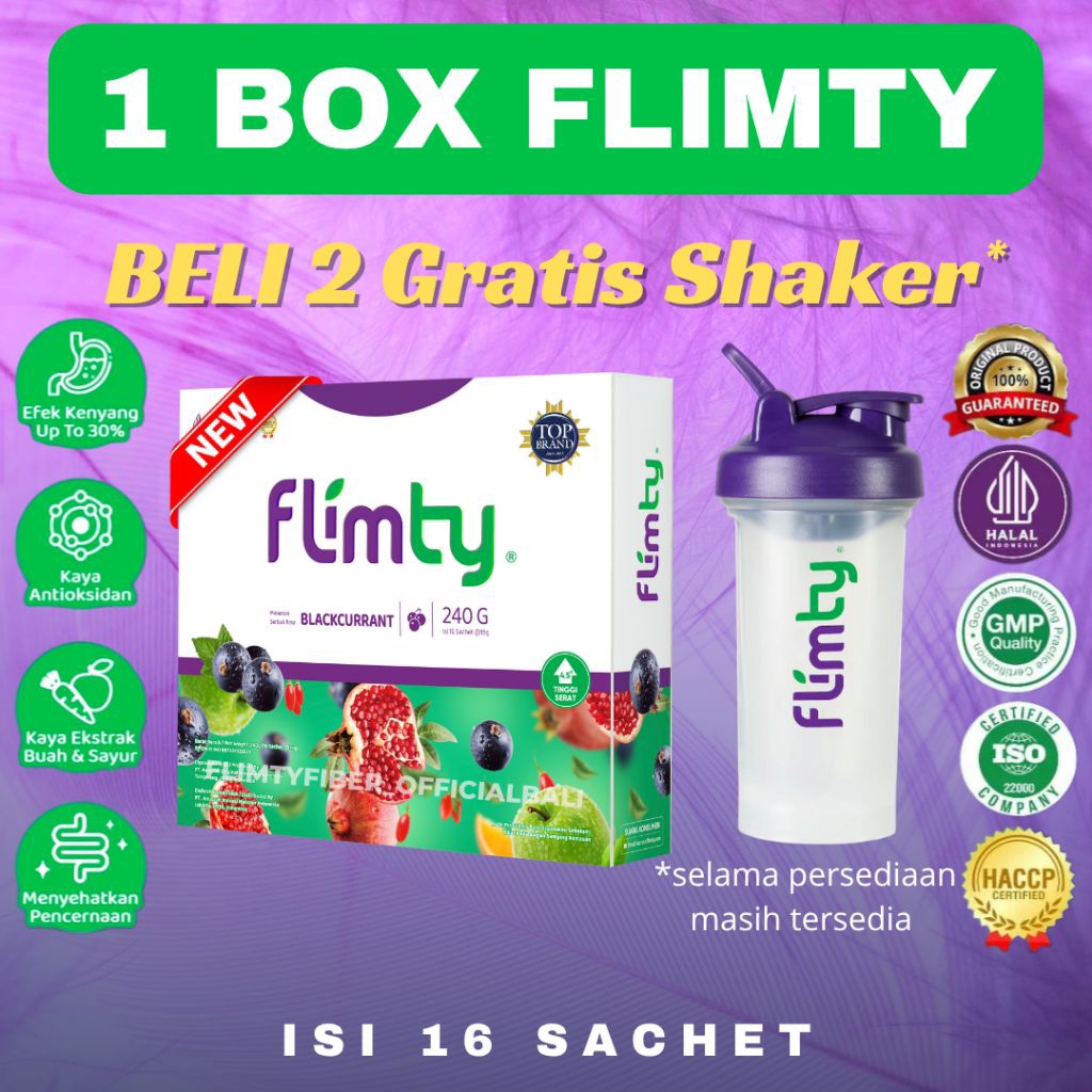 

NEW! Flimty Fiber | Detox | Antidioksidan Rasa Blackcurrant/Raspberry/Mangga - 1 Box isi 16 Sachet