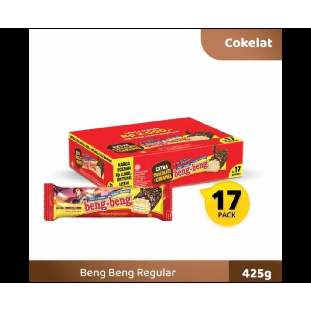 

Wafer Beng-Beng Coklat Crispy Wafer Caramel 25gr 1 Pack isi 17 Pcs