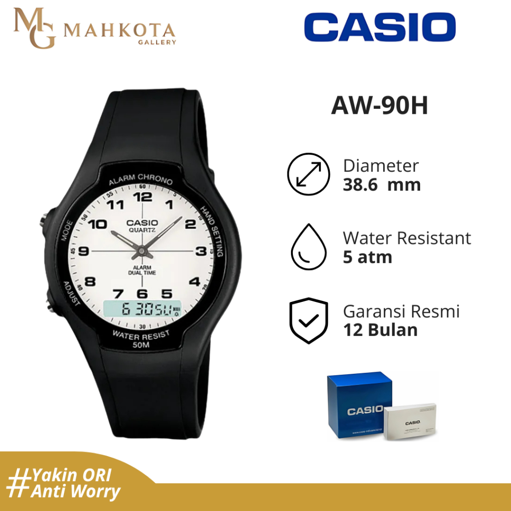 Jam Tangan Pria Wanita Casio Seri AW-90H Strap Karet Original dan Bergaransi