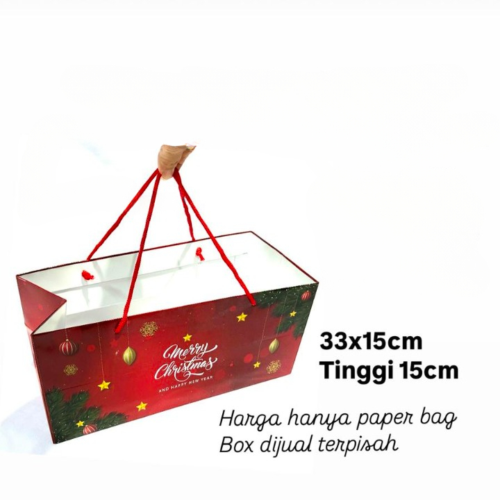 

paperbag natal muat toples kuker 500gr isi 2 tas hampers snack xmas glossy 33x15x15cm
